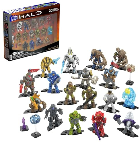 MEGA HALO Action Figures Building Toys Set, Character Pack with 339 Pieces, Poseable Articulation, 2 Inches Tall, Kids or Adult Collectible