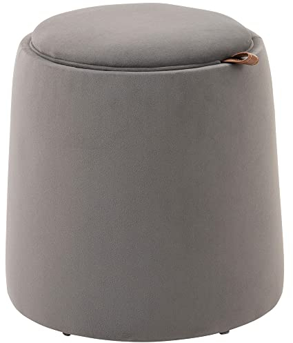HOMCOM Sitzhocker mit Stauraum 2-in-1 Hocker mit Deckel, Runder Fußhocker Ottomane Polsterhocker mit Samtoptik Beistelltisch für Wohnzimmer Schlafzimmer Ø44 x 47,5 cm Dunkelgrau