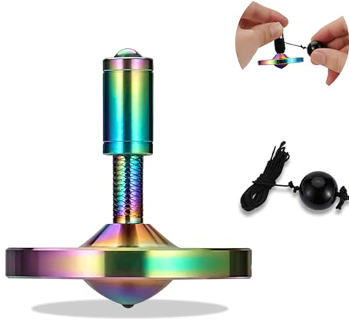 LOQATIDIS Präzisions kreisel mit Schnur, Hochleistungs-Gyrospielzeug aus rostfreiem Metall und ohne Schwerkraft, erstaunliche Drehzeit von bis zu 15 Minuten, effiziente Zeitverschwendung (L, Buntes)