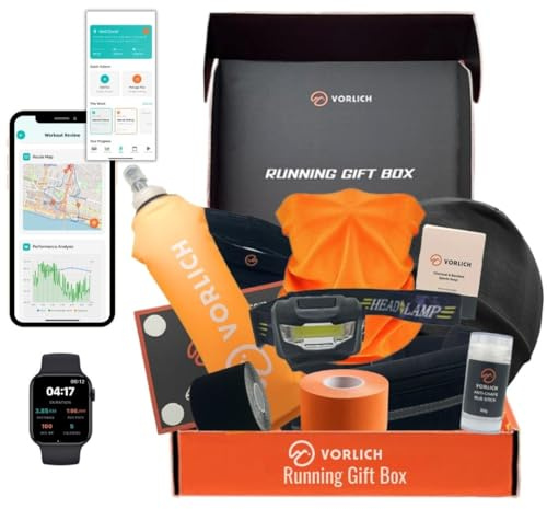 Vorlich® Running Gift Box, 13 Essential Items for Runners, Includes Run App, 8-Week Run Plan, Running Belt, LED Headtorch, Water Bottle & More