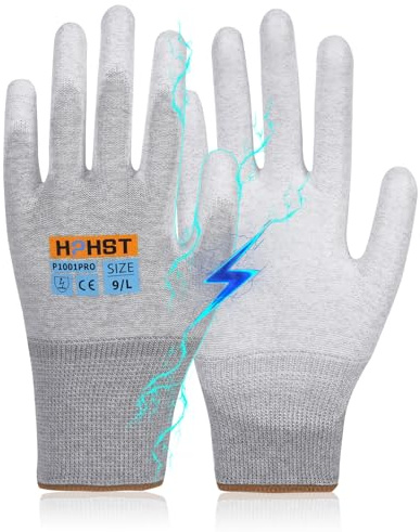 HPHST P1001 Guantes ESD-PU Antiestáticos y compatibles con pantalla táctil - Guantes de limpieza y reparación (blancos, 12 pares) - XXL