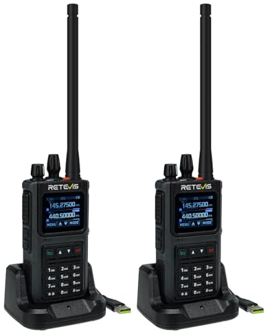 Retevis C1 Walkie Talkies for Adults, Ham Radio Transceiver, Dual Band Walkie Talkie Long Range Group Call, 1800mAh, Ip67 Waterproof, Noice Reduction for Forest Rescue Hunting (Schwarz, 2 Stück)