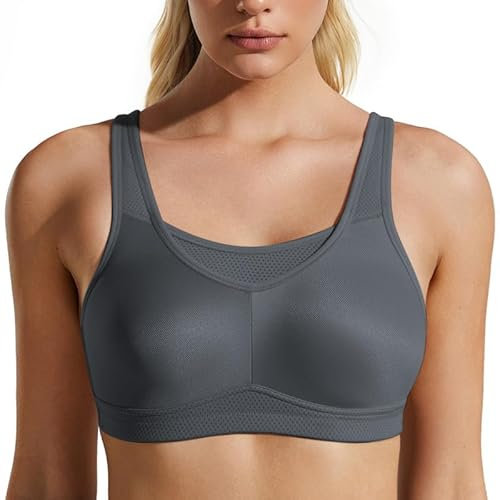 WingsLove High Impact Sports Bras for Women Seamless Full Coverage Non Padded High Neck Woukout Bra(Grey,36F)