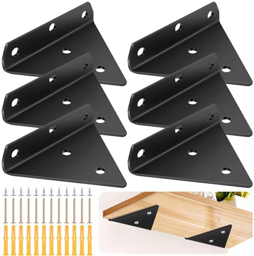 6 Stück Schwebende Regalhalterung Schwarz, 8CM Dreieckshalter Wandhalterung Regal Unsichtbar Regalhalterung Shelf Bracket, Dreieck Wandregal Halterung Versteckte Regalträger für Lagerregal Bücherregal