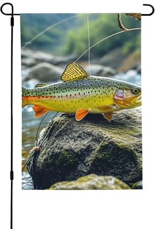 Drapeaux de jardin de 71,1 x 101,6 cm double face pour jardin, cour, ruisseau, truite, pêche à la mouche, drapeau décoratif d'extérieur pour toutes les saisons, drapeau décoratif d'extérieur pour
