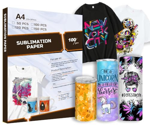 MechKit Sublimationspapier A4, 210 x 297 mm 100g/m² 50 Blatt Sublimation Papier für Baumwolle Metall Keramik Glas T-Shirt Tassen, Kompatibel mit Allen Sublimationsdrucker