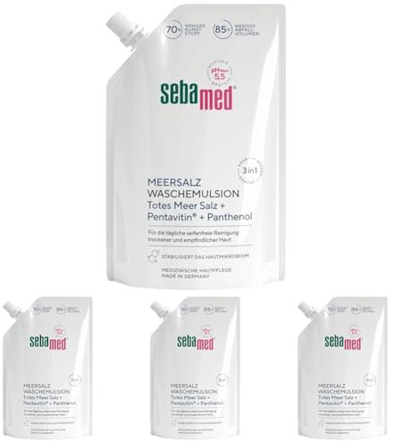 SEBAMED Meersalz Wasch-Emulsion 400 ml Nachfüllbeutel, für die tägliche seifenfreie Reinigung für Gesicht, Körper und Hände, wirkt Austrocknung entgegen, mit original Totes Meer Salz Mineralien