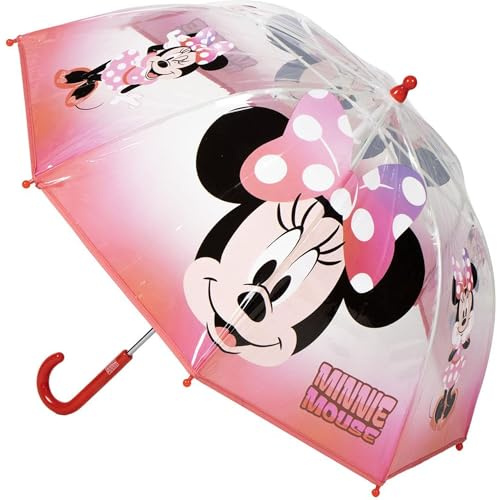 Ombrello manuale Poe Bolla Minnie – Ombrello per bambini a cupola con design Minnie Mouse, apertura manuale sicura e struttura resistente per ragazze che amano la pioggia con stile Disney
