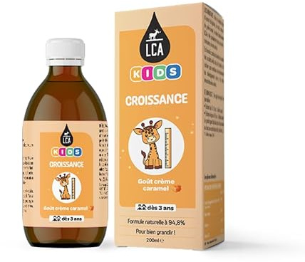 LCA KIDS | CROISSANCE | Vitamine D3, Calcium, Gelée Royale, Miel | Enfants dès 3 ans | Goût Caramel | Ingrédients d'origine naturelle | Solution buvable | 200ml