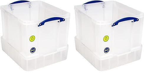 Really Useful Box Plastic Storage 35 Litre with XXL Lid White Strong (Pack of 2)