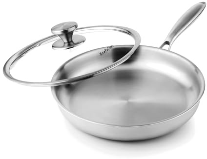 Kordichef 10 Inch Stainless Steel Frying Pan with Lid, Tri-Ply Healthy Stainless Steel Cookware, Pan, Skillet on Induction, Ceramic and Gas Cooktops, PFOA Free Cooking Pan, Dishwasher Safe