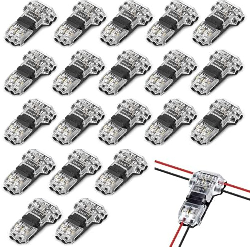 20pcs Conectores de Cable, Conectores de Cable de Empalme rápido Tipo T, Conectores de Cable compactos de 2 Pines - Ninguna Extracción de Alambre pour DIY