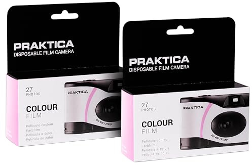 Praktica Single Use Disposable Camera Pink 27 Shots Colour Film - Pack of 2 for weddings, gatherings, travel & more