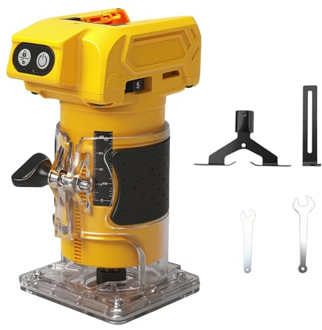 Batteridriven överfräs kompatibel med Dewalt 18 V batteri, 800 W borstlös kantfräs set med 5 hastigheter, spänntång 6,35 mm, 30 000 varv/min sladdlös träfräs för träbearbetning (utan batteri)