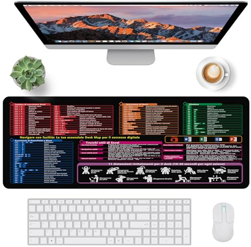 Oaioya 900 * 400mm Tappetino per Mouse e Tastiera con Scorciatoie per Ufficio, XL Grande Tappetino per Scrivania con Scorciatoie da tastiera e Formule in Italiano per Excel/Word/PPT Ufficio Studio