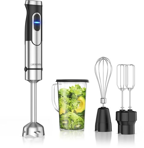 Arendo - Stabmixer Edelstahl 1500 Watt Set - Pürierstab - Turbotaste – 4 flügeliges Messer - Schneebesen – Doppel-Rührquirl