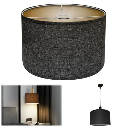 Yunlaishaocer Paralume Lampada da Tavolo, Rotondo Paralume Tessuto Lampada Da Tavolo, per Lampada da Terra, Tavolo e Comodino, Realizzato a Mano, Attacco E27 Paralumi, 30 x 30 x 20 CM(Nero)