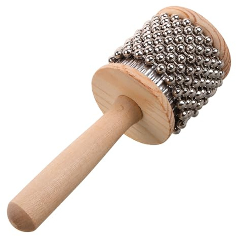 Cabasa Handheld Wooden Percussion Instrument for Children | Beige Stainless Steel Shaker, Lightweight Party Noise Maker, Latin Band Accompaniment