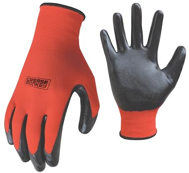 Grease Monkey General Purpose Nitrile Coated Work Gloves, Size Large, 12 Pack,Red