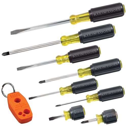 Screwdriver Set 8pcs Includes Magnetizer/Demagnetizer, 2 Slotted, 4 Phillips, 2 Cabinet Tip, Cushion Grip Comfort Klein Tools 85148