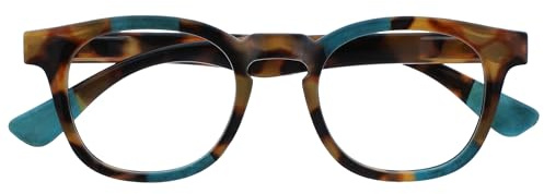 OPULIZE Ava Gafas de Lectura Montura Redonda Favorecedora Marrón Carey Turquesa Lentes Resistentes a Arañazos Bisagras de Muelle Unisex Hombre Mujer R62-Q +3.00