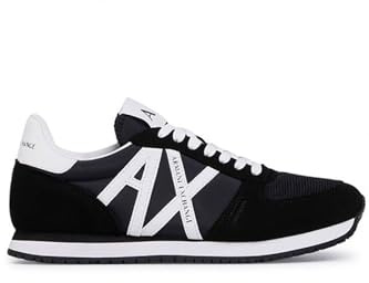Armani Exchange Herren Rio Side Logo Sneaker, Schwarz Weiß, 44 EU