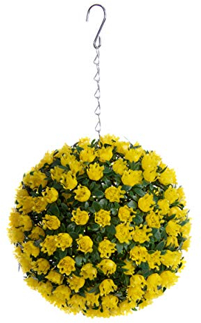 Best Artificial 23cm Rose Topiary Hanging Flower Ball **UV Fade Protected** (Yellow)