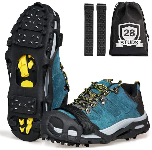 Grödel Steigeisen Schuhspikes Schuhkrallen Schuh Spikes Grödeln Traktion Eisspikes für Bergschuhe Schuhe EIS Klettern Bergsteigen Angeln Trekking Winter Outdoor (28 Zacken, M)