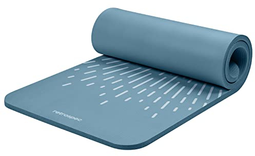 Retrospec Solana Yogamatte, 2,5 cm dick, mit Nylongurt für Damen und Herren, rutschfeste Trainingsmatte für Zuhause, Yoga, Pilates, Stretching, Boden- und Fitness-Workouts, blauer Nebel