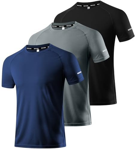 3er Pack Herren Sport T-Shirt Kurzarm Rundhals Atmungsaktiv Schnelltrocknendes Funktionsshirt Laufshirt Fitnessshirt Trainingsshirt für Running Workout Bodybuilding Black/Navy/Dark Grey-3P04-L