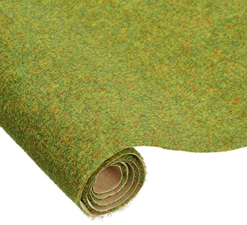 sourcing map Artificial Model Grass Mat 4pcs 3 x 10(8cm x 25cm) Lawn Green Small Realistic Model Fake Turf for Garden Lawn Decoration Model