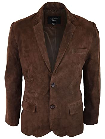 Veste en Daim véritable pour Homme de Style Blazer Chic décontracté Classique Vintage - Marron M