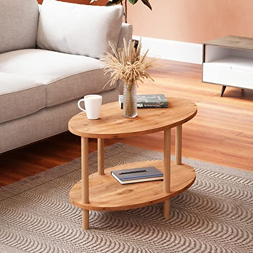 [en.casa] Mesa de Centro Ovalada Højreby con Estante y 4 Patas Mesa Auxiliar Mueble de Salón Oficina Aglomerado/Madera de Haya 43 x 70 x 44 cm - Efecto Madera