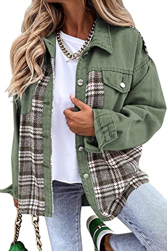 Denim jacka dam, damjeansjacka, svart sömnad, rutig kavaj, långärmad, knäppning, pojkvän, jeansjacka, vintage, nödställd överdimensionerad jeansjacka, avslappnad övergång, offshoot-blusar