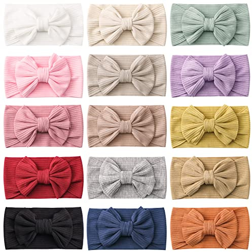 jollybows 15 PCS Baby Girls Headbands with Bows Handmade Hair Accessories Stretchy Hairbands for Newborn Infant Toddler