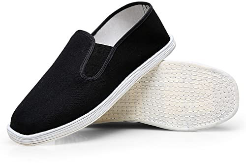 Unisex alte Peking-Stoffschuhe, Handgefertigte traditionelle chinesische Slip-On atmungsaktive Baumwollsohle Schwarze Segeltuchschuhe, für Männer/Frauen Kampfkunst Kung Fu Tai Chi Schuhe (Color : Bla