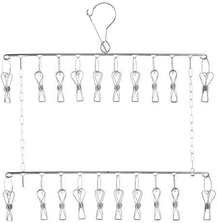 Jaeskeclip Drying Rack Clothing,Herb Drying Rack,Spiral Hanger for Sheets Or Towels with 10 Clips, Stainless Steel, Windproof, for Drying Socks, Bras, Underwear, Baby Clothes, Hats, Scarves