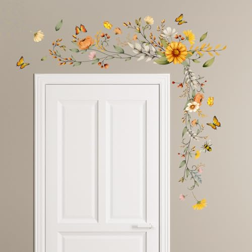 Tanlaby Floral Colorido Vinilo Pared, Plantas Verdes Pegatinas de Pared Autoadhesivo Removible Flores de Colores Mariposas Vinilos Decorativos para Dormitorio Salón Oficina Sofá Fondo Decoracion Pared