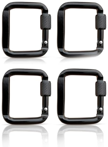 COSSIKA Kletterschnalle, 4 Stück, quadratischer Karabiner mit Schraubverschlüssen, Karabinerschnalle aus Aluminiumlegierung, Schlüsselanhänger, Kletterknopf, Camping-Wanderhaken