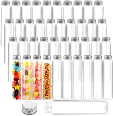 FWEEK Probetas de Plástico 110ml, 40 Unidades, Tubos de Ensayo de Plástico con Tapa y Rosca, Transparente, para Dulces, Líquidos, Plantas, Decoración