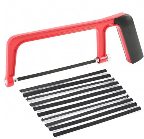 Sierra de Arco Mini Con 10 Hojas de Acero - Para Cortar Metal, Plástico, Tubería de PVC - Sierra de Mano Junior Pequeña