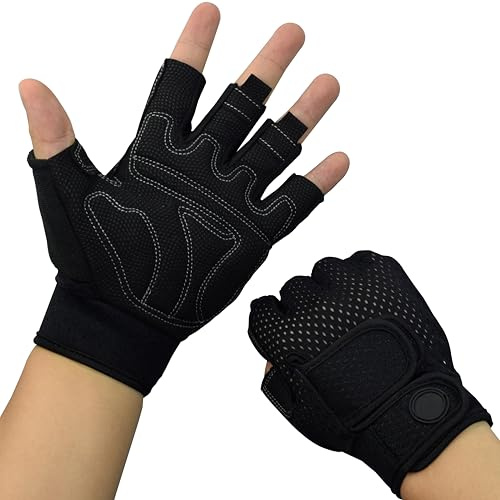 Nesirooh Guantes Gimnasio Hombre y Mujer, Guantes Gym para Fitness, Levantamiento de Pesas, Ciclismo, Entrenamiento, Remo (Negro, M)