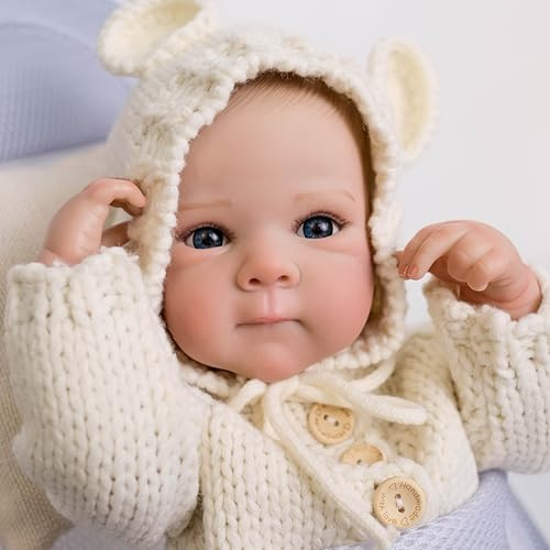 Anano Muñecas realistas Reborn de 18 Pulgadas, Muñecas Bebe Reborn Niña 45Cm, Cuerpo Completo de Vinilo de Silicona con Ojos Azules Abiertos, Blanda Muñeca Recién Nacida