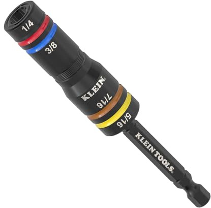 Klein Tools 651QS Quad Socket, 4 Sizes in 1 Socket, 4-in-1 Color Coded SAE Impact Rated, Heavy Duty, 1/4-Inch Drive, 3-1/2-Inch Shaft