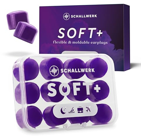 Schallwerk ® Soft+ - 12 Inserti auricolari in silicone - Supporto ottimale come protezione dell'udito durante il sonno, inserti auricolari morbidi per dormire Silicone (Viola, Taglia unica)