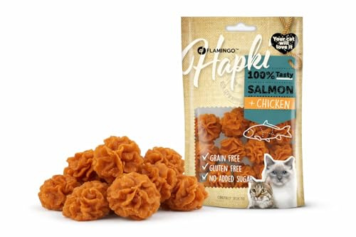 friandises Chat - Hapki Petits gâteaux au Saumon & Poulet 50 g - sans Gluten - sans céréales - sans sucres ajoutés