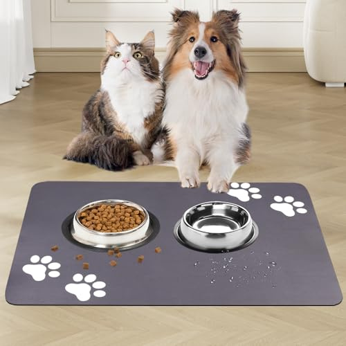 Tappetino Cane, 40x60cm Tappetinos Sottociotola per Cani Antiscivolo Tappetino Ciotole Gatto Impermeabile Tappeto Ciotole Cane Assorbente Secco Rapido Sottociotola per Cani Tappetinos Gatto Ciotoles