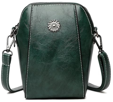 SkyPOOU Bolso cruzado para teléfono celular para niñas y mujeres, color sólido, vintage, a la moda, para ocio, pequeño cuadrado, exquisita artesanía hecha a mano, verde oscuro, One Size