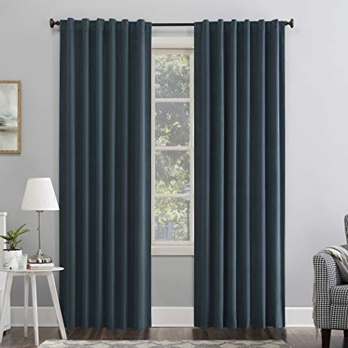 Sun Zero Hampshire Velvet Noise Reducing Thermal Extreme Total Blackout Back Tab Curtain Panel, 50 x 84, Teal