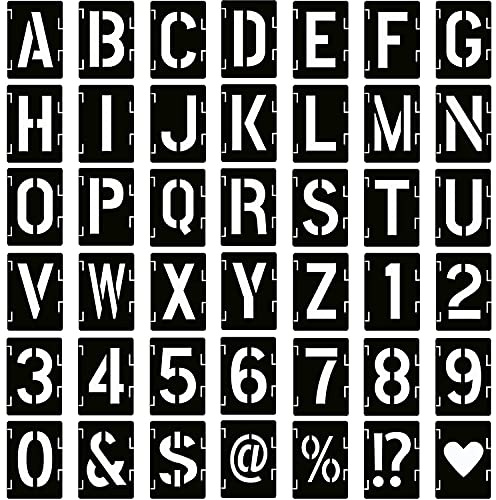 WADY Set di 42 stencil in plastica, con lettere, numeri, stampini, riutilizzabili, per pittura su parete, decorazione per la casa, fai da te e artigianato (4 pollici)